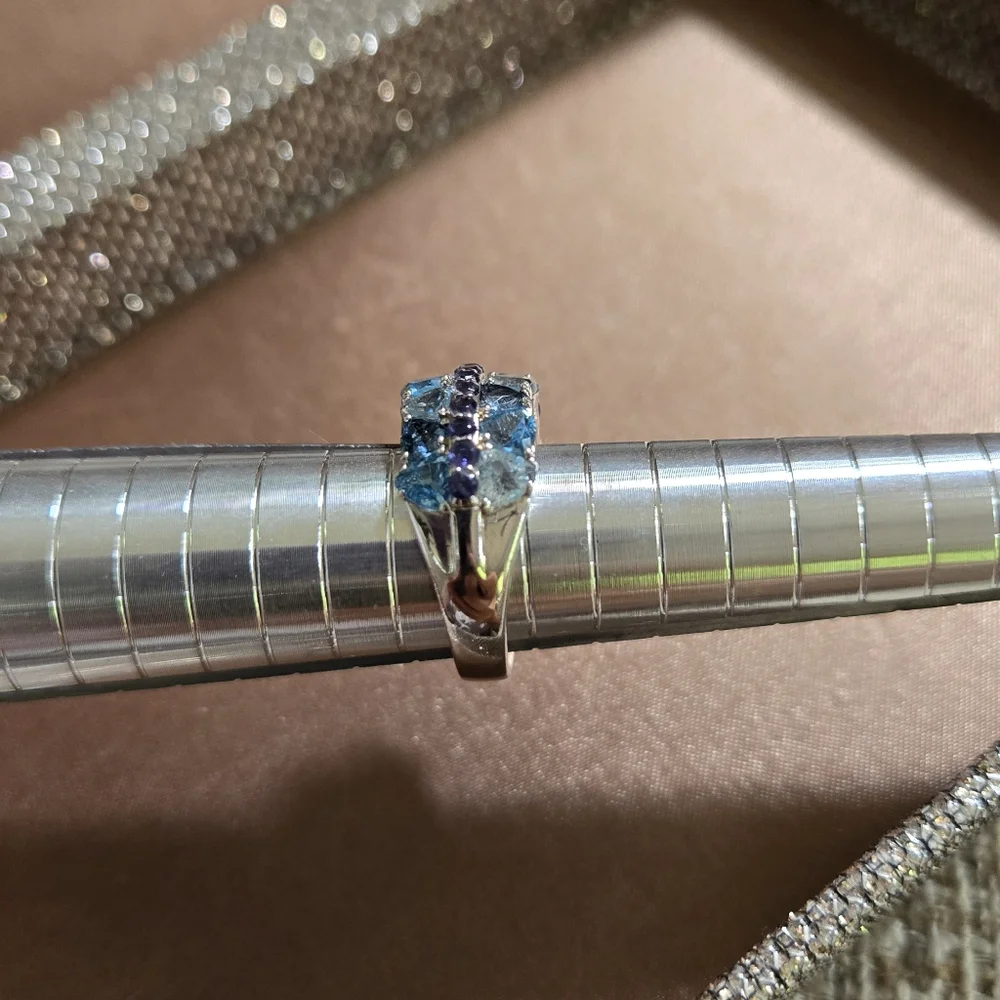 Sterling Topaz Aquamarine Amethyst Ring
